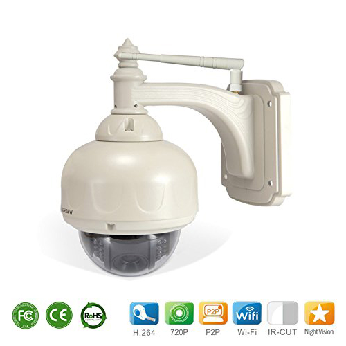 מצלמת IP חיצונית אלחוטית ממונעת WANSCAM P2P HD 720P, טכנולוגיית ONE KEY SETTING, ראיית לילה, הקלטה על כרטיס זיכרון עד 128GB