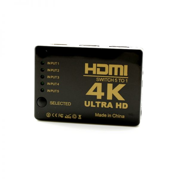 מפצל HDMI SWITCH 4K חמש כניסות עם שלט ועינית