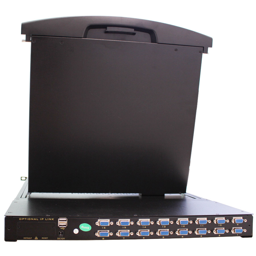 קופסת מיתוג KVM ל-16 w/VGA PORTS עם מסך LCD 17 מקלדת ועכבר – תמונה 3