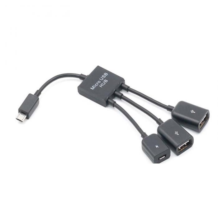 מתאם Micro USB OTG Cable 3 ports עם שקע טעינה