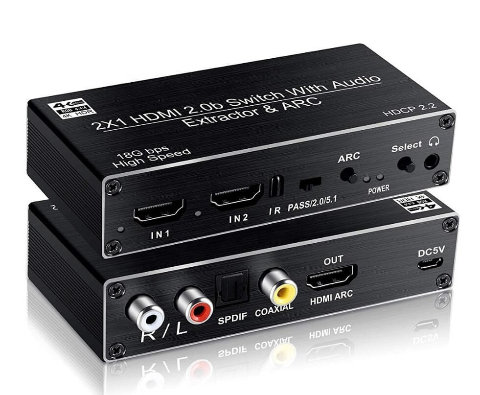 ממיר מפצל / מחלץ אודיו דיגיטלי ואנלוגי מ - HDMI ל - אופטי / RCA כולל 4K, ARC, 5.1, HDR